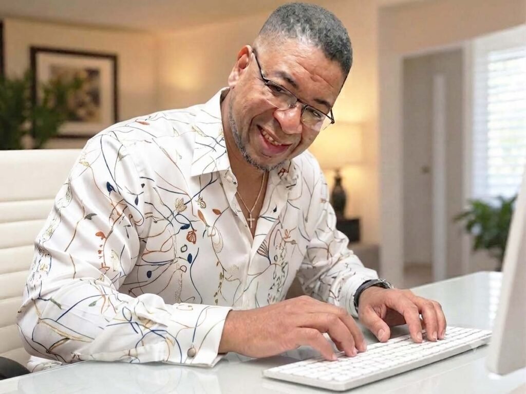 Victor On the Keyboard off White Abstract