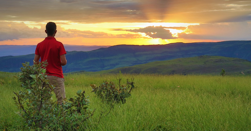 Guy in Field Great Sunrise